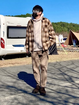 「キャンプ」｜「アイテム（その他アウター）」を使った、Renjiさん（メンズ・173cm）の秋コーディネート
