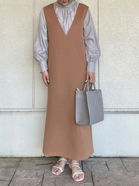 「アイテム（ジャンパースカート、オレンジ系）」を使った、mayukaさん（レディース・158cm）の夏コーディネート