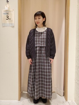 「Samansa Mos2（サマンサ モスモス）のシャーリングレース切替ブラウス（シャツ/ブラウス）」を使った、お お のさん（レディース・155cm）の冬コーディネート