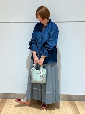 「HIMIKO（ヒミコ）の【HIMIKO】HANAE MORI×HIMIKO フラワーモチーフ フラットパンプス/661127（パンプス、ピンク系）」を使った、HIMIKO　浦和伊勢丹さん（レディース・155cm）の春コーディネート