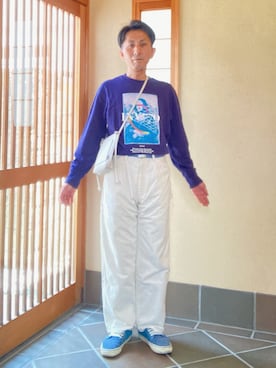 「LAKOLE（ラコレ）のアイテム（ショルダーバッグ）」を使った、オッパみさん（メンズ・165cm）の春コーディネート