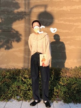 「Samansa Mos2（サマンサ モスモス）のタックテーパードパンツ（その他パンツ、ブルー系）」を使った、かなさん（レディース・163cm）の秋コーディネート