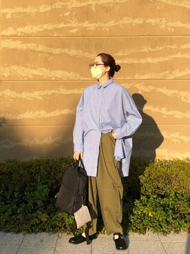 「Samansa Mos2（サマンサ モスモス）のチュニックシャツ（シャツ/ブラウス、ブルー系）」を使った、かなさん（レディース・163cm）の秋コーディネート