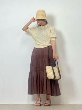 「麦わら帽子」｜「アイテム（ニットキャップ/ビーニー）」を使った、しばさん（レディース・158cm）の夏コーディネート