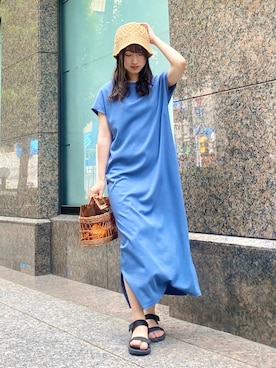 「麦わら帽子」｜「アイテム（ニットキャップ/ビーニー）」を使った、しばさん（レディース・158cm）の夏コーディネート