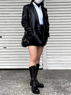 「ZARA（ザラ）のアイテム（テーラードジャケット、ブラック系）」を使った、🐈‍⬛さん（レディース・163cm）の冬コーディネート