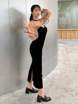 「Ameri（アメリ）のアイテム（ワンピース、ブラック系）」を使った、suzukifuminaさん（レディース）の冬コーディネート