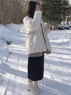 「GU（ジーユー）のアイテム（ノーカラーコート）」を使った、まいまいさん（レディース・161cm）の冬コーディネート
