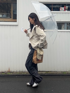 「TRIANGLE PALETTE（トライアングルパレット）のミドル丈マウンテンパーカー/フードブルゾン（マウンテンパーカー、ホワイト系）」を使った、hisaさん（レディース・170cm）の春コーディネート