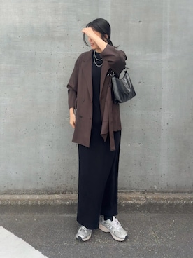 「feepur（フェピュール）の【TALL/2Tサイズあり】カットリブロングワンピース（ワンピース、ブラック系）」を使った、hisaさん（レディース・170cm）の春コーディネート