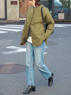 「アイテム（ノーカラージャケット）」を使った、hisaさん（レディース・170cm）の秋コーディネート