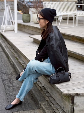 「アイテム（ライダースジャケット）」を使った、hisaさん（レディース・170cm）の秋コーディネート