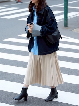 「アイテム（デニムジャケット）」を使った、hisaさん（レディース・170cm）の秋コーディネート