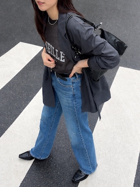 「TRIANGLE PALETTE（トライアングルパレット）のダブルテーラードジャケット（テーラードジャケット、グレー系）」を使った、hisaさん（レディース・170cm）の春コーディネート