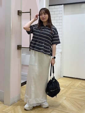 「LOWRYS FARM（ローリーズファーム）のポケツキキンチャクＢＡＧ 675929（ショルダーバッグ、ブラック系）」を使った、るりこさん（レディース）の夏コーディネート