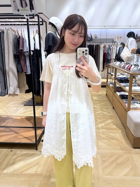 「LOWRYS FARM（ローリーズファーム）の２ＷＡＹバテンレースミニワンピース 645423（ワンピース、ホワイト系）」を使った、るりこさん（レディース）の夏コーディネート