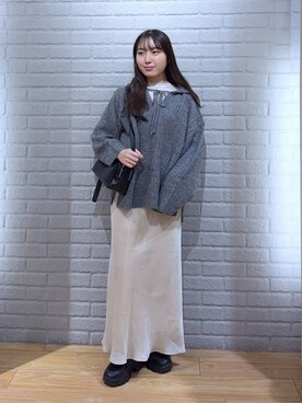 「LOWRYS FARM（ローリーズファーム）のメランジフードニットプルオーバー  581131（ニット/セーター）」を使った、るりこさん（レディース・154cm）の秋コーディネート