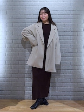 「アイテム（その他アウター、ホワイト系）」を使った、るりこさん（レディース・154cm）の冬コーディネート