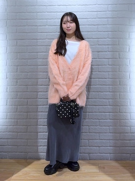 「LOWRYS FARM（ローリーズファーム）のシャギーロングＶカーディガン　595935（カーディガン/ボレロ）」を使った、るりこさん（レディース・154cm）の秋コーディネート