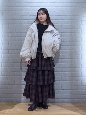 「アイテム（その他アウター、ホワイト系）」を使った、るりこさん（レディース・154cm）の冬コーディネート