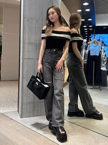 パンツ yanmiii ハイウエストKNEEダメージbijouワイドデニムパンツ｜ジェイダ