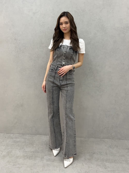 gyda サロペット　オールインワン GYDA ジェイダ オーバーオール BACK リボン デニム ロンパース