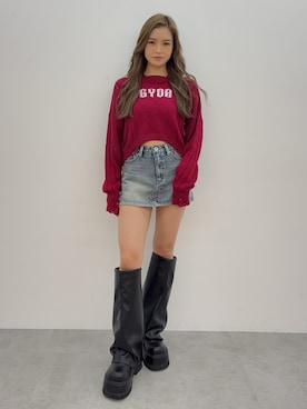 「アイテム（デニムスカート）」を使った、KURENAさん（レディース・153cm）の夏コーディネート