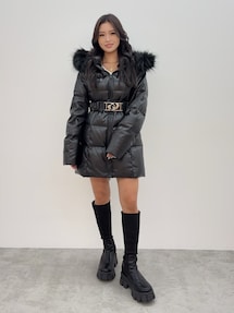 GDベルト付きフェイクレザーロングダウンコート｜ジェイダ（GYDA）公式