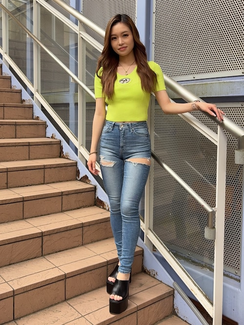 GD bijou MOLDハーフスリーブニットトップス