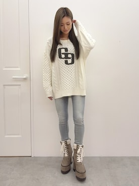 「GYDA（ジェイダ）のアイテム（ブーツ）」を使った、KURENAさん（レディース・153cm）の秋コーディネート