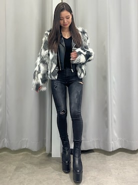 「アイテム（ライダースジャケット、その他）」を使った、KURENAさん（レディース・153cm）の秋コーディネート