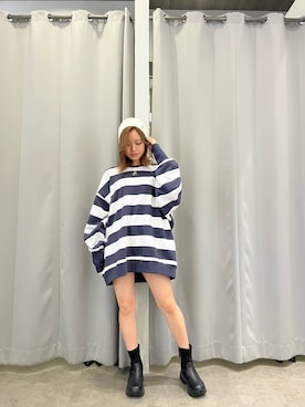 「GYDA（ジェイダ）のアイテム（ニットキャップ/ビーニー）」を使った、KURENAさん（レディース・153cm）の冬コーディネート