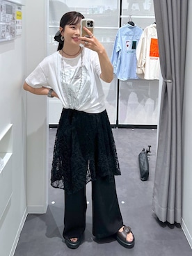 「アイテム（チュニック）」を使った、emaさん（レディース・155cm）の夏コーディネート