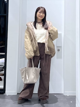 「体型カバー」｜「アイテム（スリッポン）」を使った、emaさん（レディース・155cm）の冬コーディネート