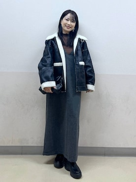 「アイテム（ムートンコート）」を使った、emaさん（レディース・155cm）の秋コーディネート