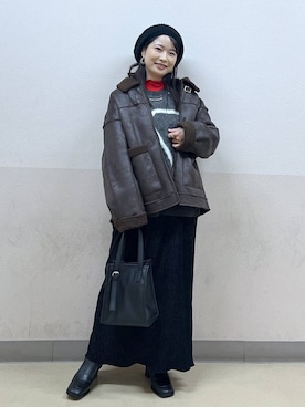 「リラックス」｜「アイテム（ハンチング/ベレー帽）」を使った、emaさん（レディース・155cm）の冬コーディネート