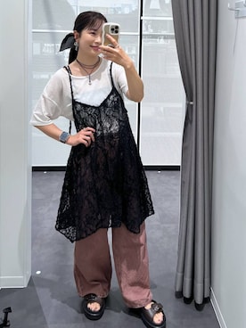 「アイテム（チュニック）」を使った、emaさん（レディース・155cm）の夏コーディネート