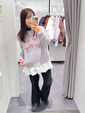 「体型カバー」｜「アイテム（アクセサリー）」を使った、emaさん（レディース・155cm）の冬コーディネート