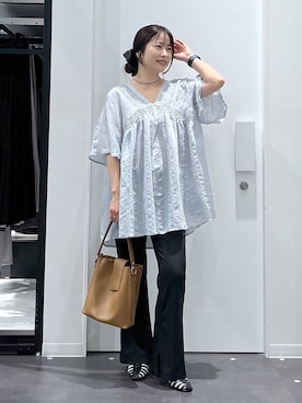 「LAKOLE（ラコレ）のアイテム（パンツ）」を使った、emaさん（レディース・155cm）の春コーディネート