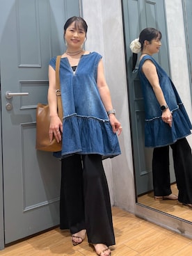 「アイテム（シュシュ）」を使った、emaさん（レディース・155cm）の夏コーディネート