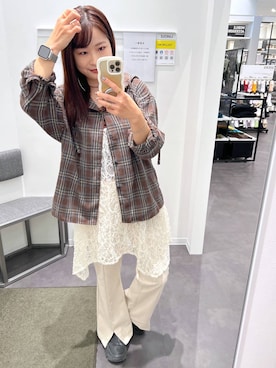「アイテム（チュニック）」を使った、emaさん（レディース・155cm）の秋コーディネート