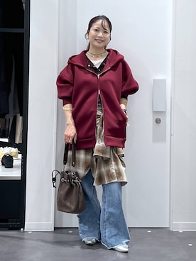 「LAKOLE（ラコレ）の＜多機能ウェア＞オンブレチェックシャツ / 1047189（シャツ/ブラウス、ブラウン系）」を使った、emaさん（レディース）の秋コーディネート