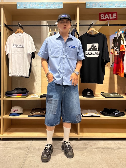 XLARGE/X-girlF{iXLARGEjmũVc/uEXuOVAL LOGO WORK S/S SHIRTiXLARGEbGNXg[WjvgR[fBl[g