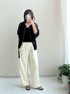 「nissen（ニッセン）のワイドイージーパンツ（その他パンツ）」を使った、chiiiさん（レディース・157cm）の春コーディネート