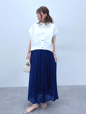 「nissen（ニッセン）のブロードコクーンシャツ［Soiunique］（シャツ/ブラウス、ホワイト系）」を使った、chiiiさん（レディース・157cm）の夏コーディネート