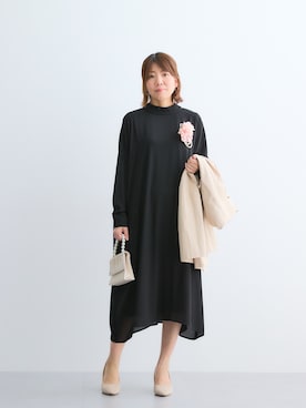 「nissen（ニッセン）の取り外しパール調チャーム付２ＷＡＹコサージュ（ブローチ/コサージュ、ピンク系）」を使った、chiiiさん（レディース・157cm）の冬コーディネート