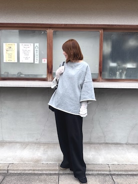 「nissen（ニッセン）の綿100％ワイドスリーブスウェット＜大きいサイズ有＞GEVS.（スウェット、グレー系）」を使った、chiiiさん（レディース・157cm）の春コーディネート