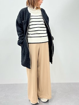 「レギュラー」｜「アイテム（ノーカラーコート）」を使った、chihoさん（レディース・157cm）の冬コーディネート