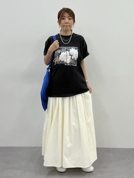 「nissen（ニッセン）の【接触冷感】綿１００％フォトプリントＴシャツ（Tシャツ/カットソー、グレー系）」を使った、chiiiさん（レディース・157cm）の夏コーディネート