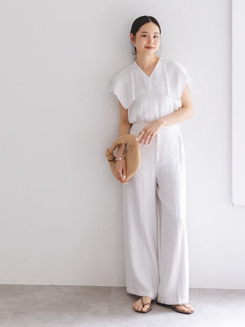 セール】【洗える】ファジーリネンスクエアケープブラウス